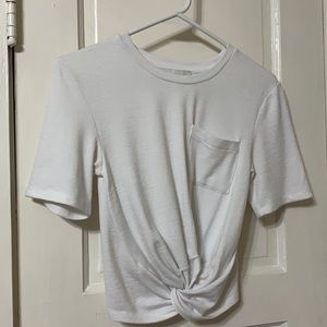 White Aritzia Wilfred knotted short sleeve top